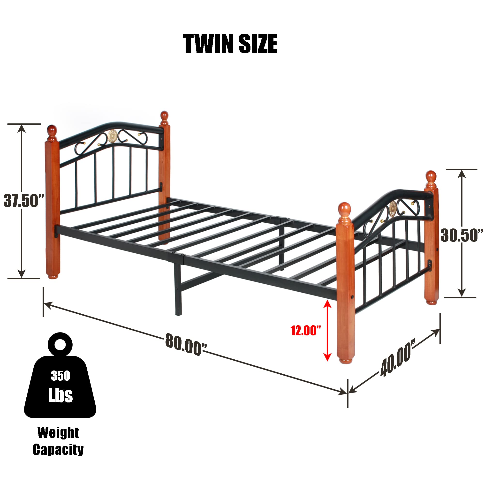 Better Home Products Leyla Twin Black Metal Bed Frame With Headboard & Footboard